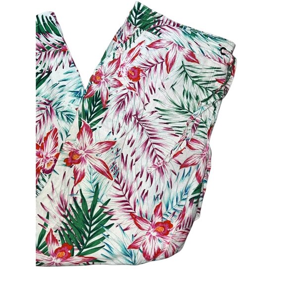 Per Se Linen Blend Floral Tropical Print Elastic Waist Casual Pants Sz Large Whi - Picture 7 of 7